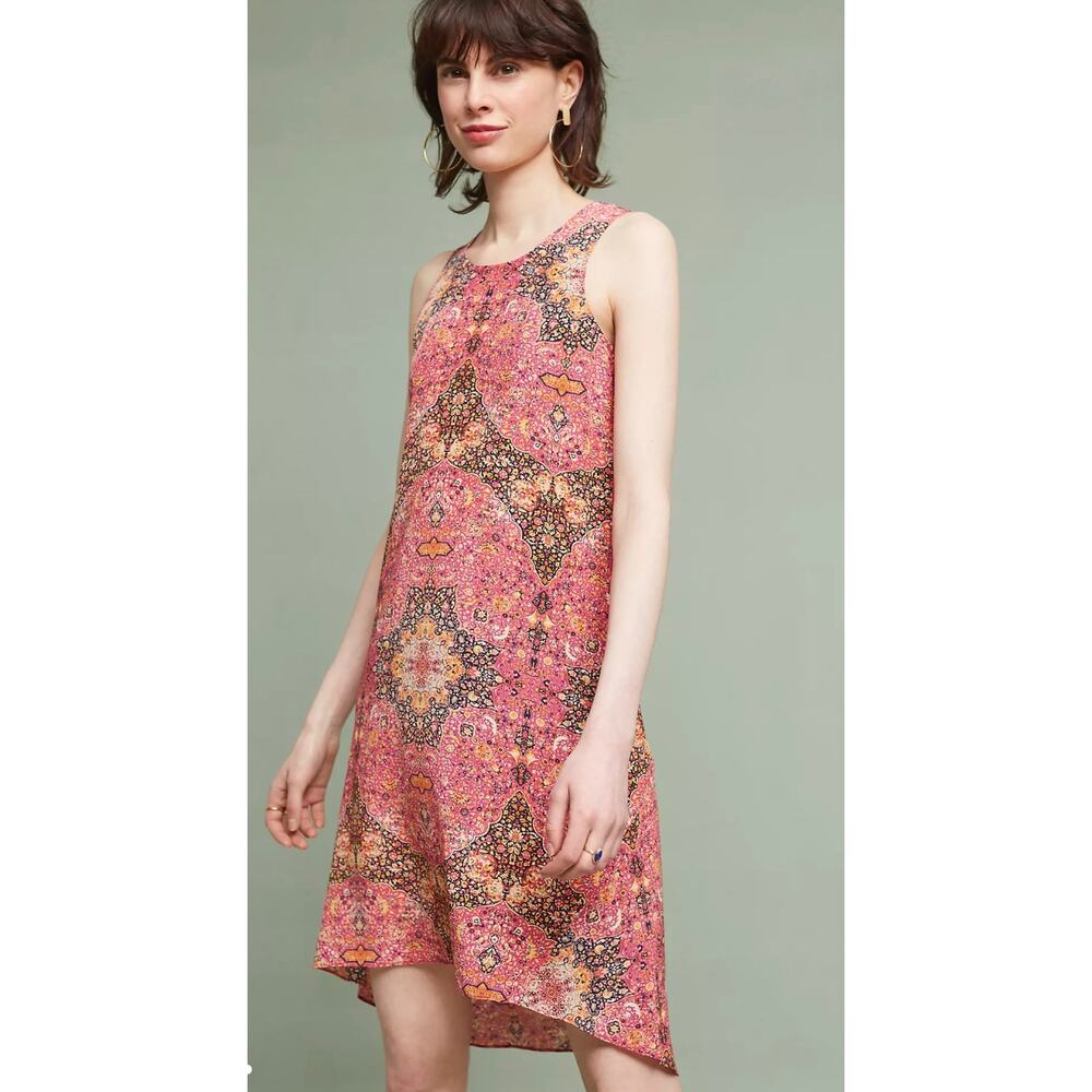 KACHEL ANTHROPOLOGIE Women's Amina Silk Shift Dress Watercolor Floral Size 6